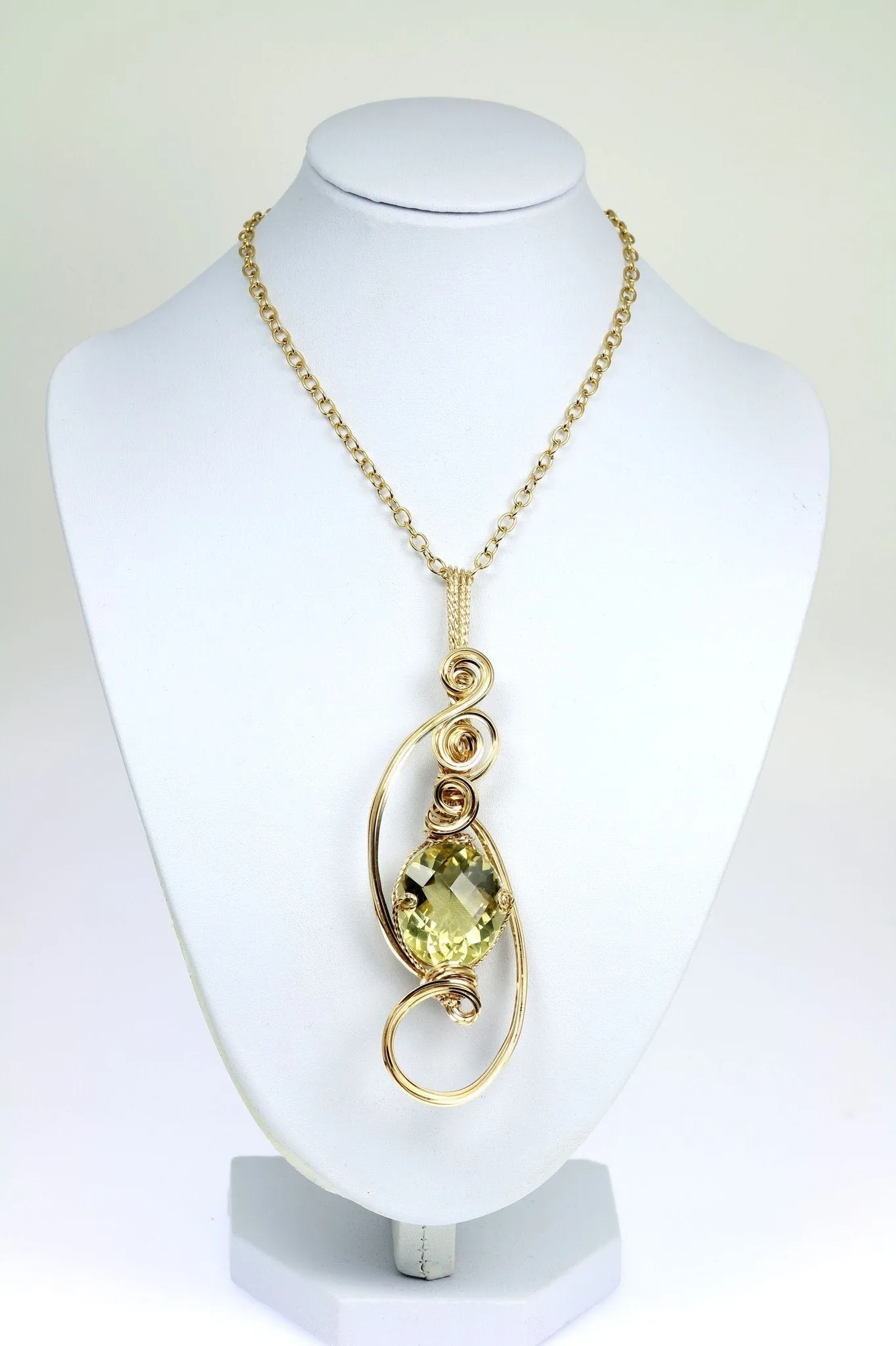 42.5 CT Green Gold Quartz 14K Gold-Filled Wire Wrapped Pendant