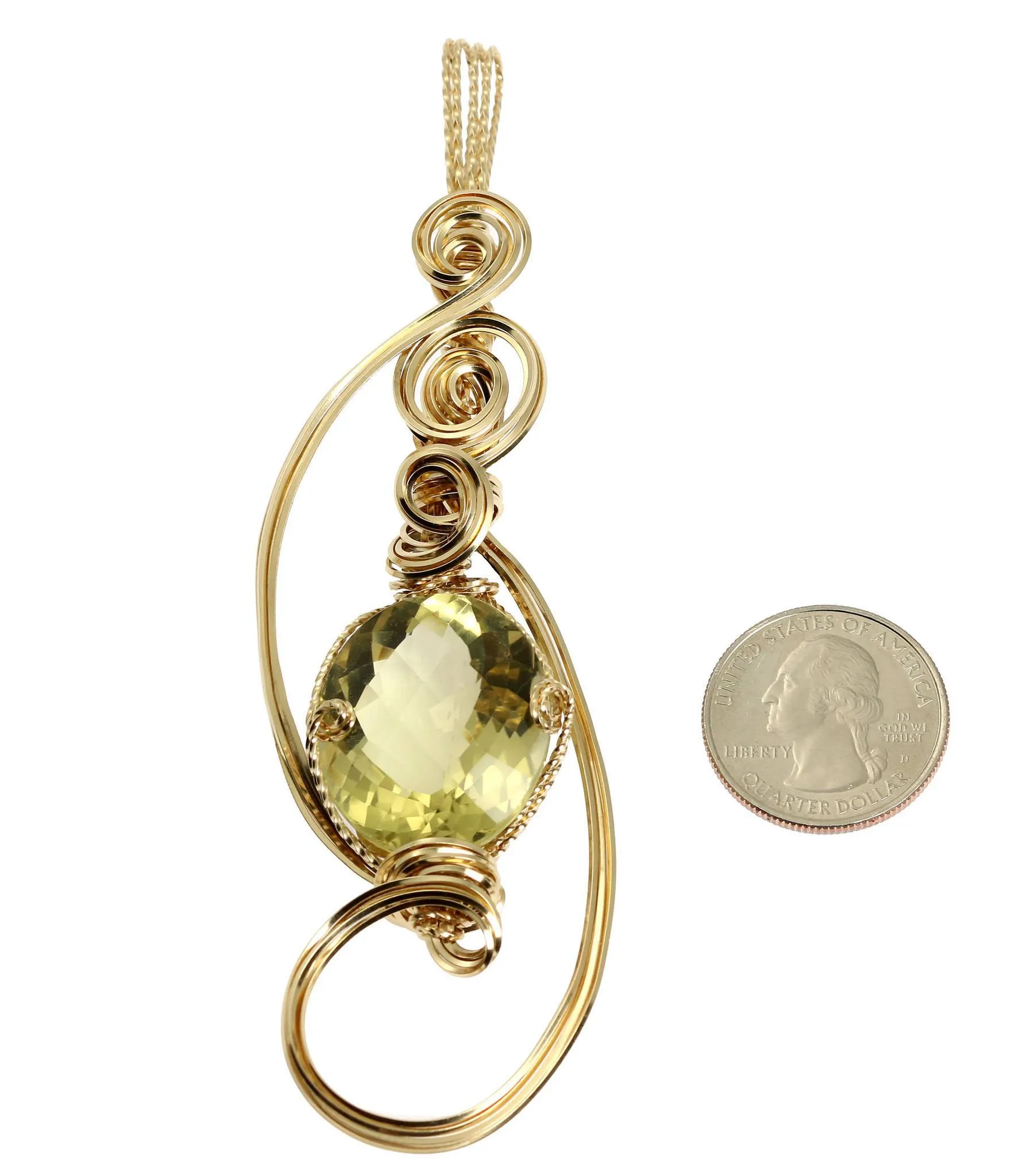 42.5 CT Green Gold Quartz 14K Gold-Filled Wire Wrapped Pendant