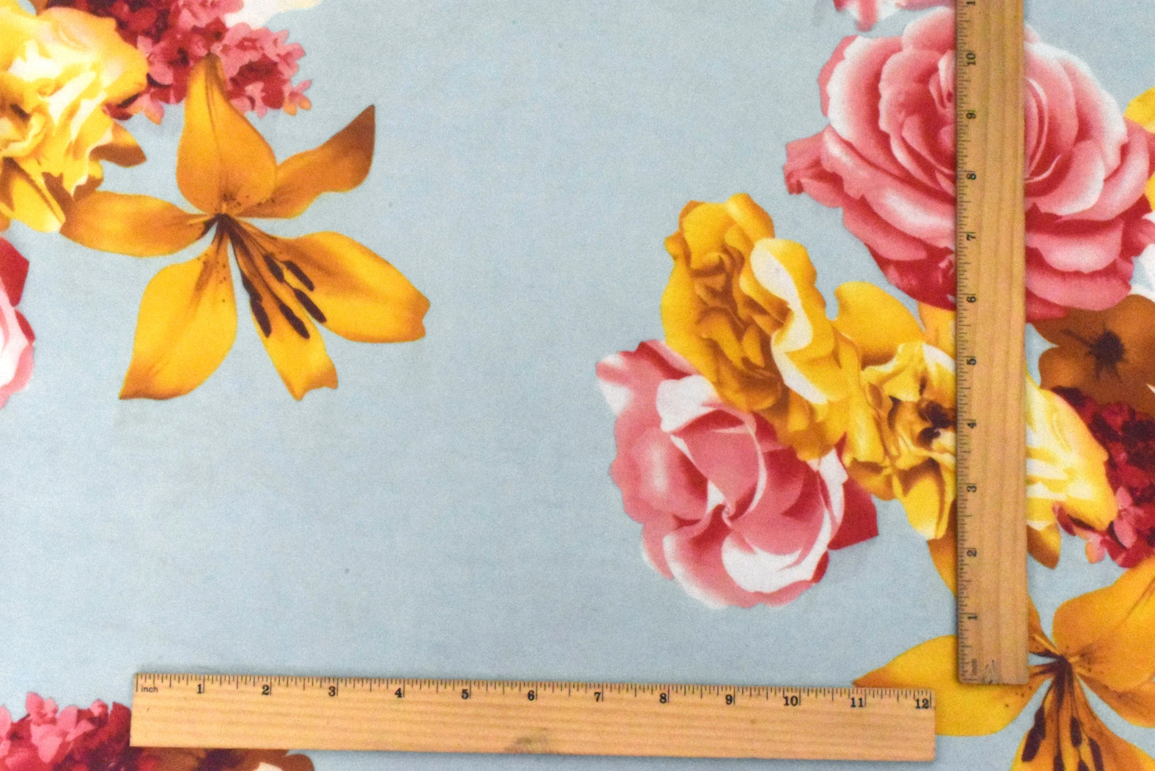 Angel Blue-Yellow-Multi Floral Printed Polyester Chiffon Woven Fabric