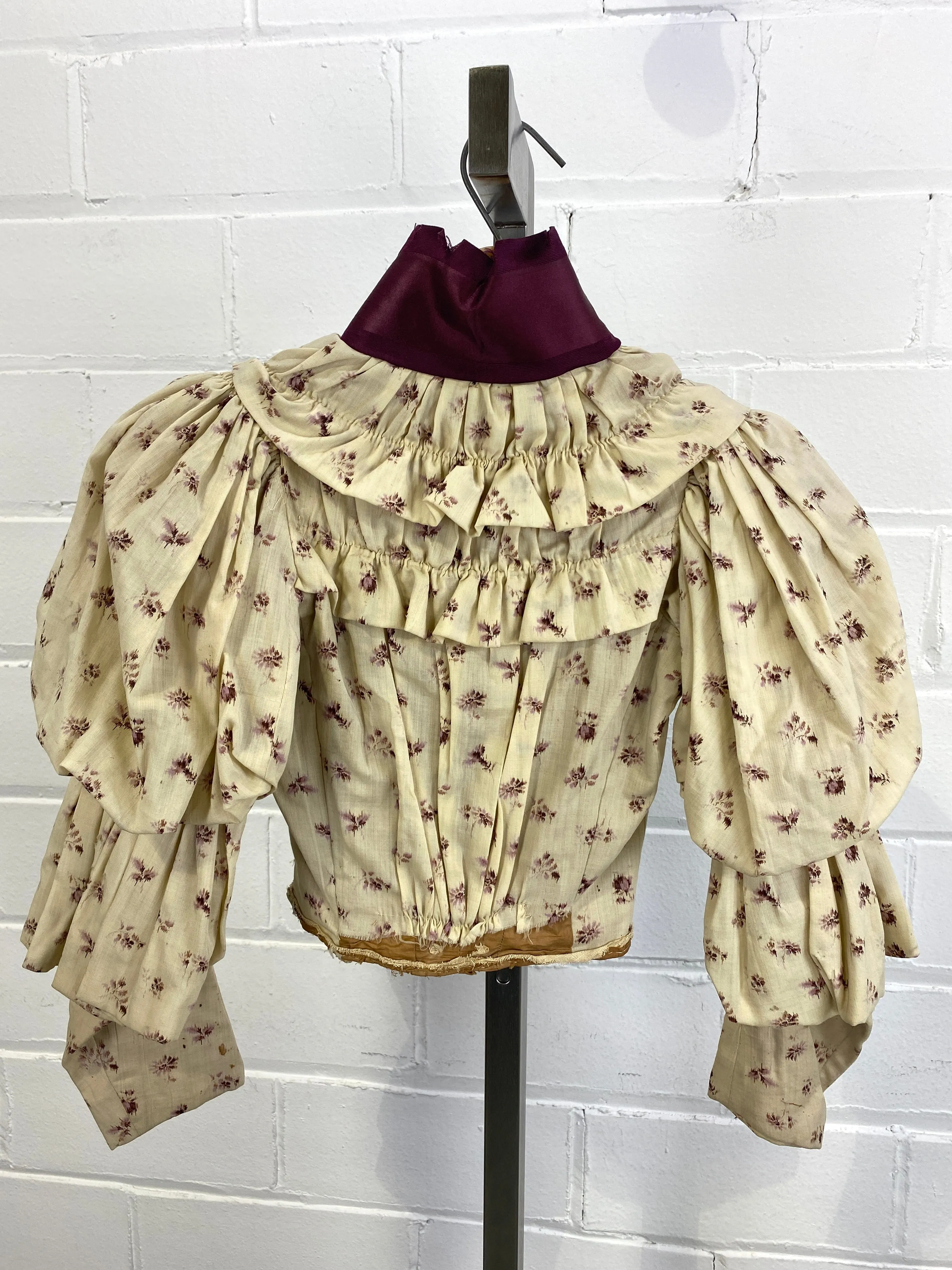 Antique Victorian Cream & Lavender Floral Bodice, XXXS