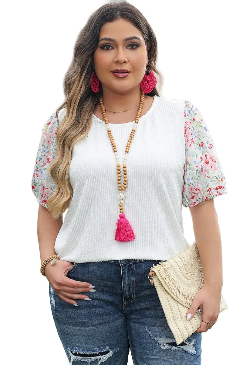 Bethany Pink Floral Knit Plus Size Blouse