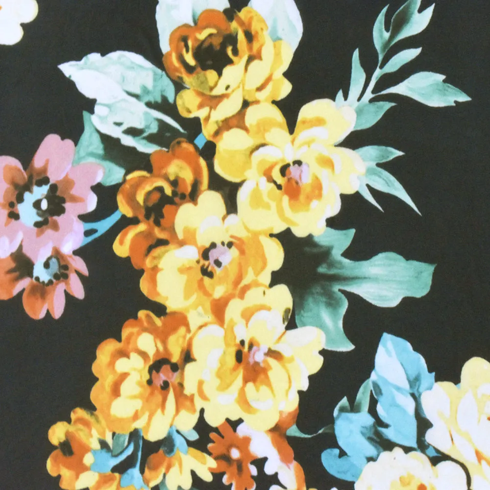 Black-Multi Famous Designer Floral Print Viscose Chiffon Woven Fabric