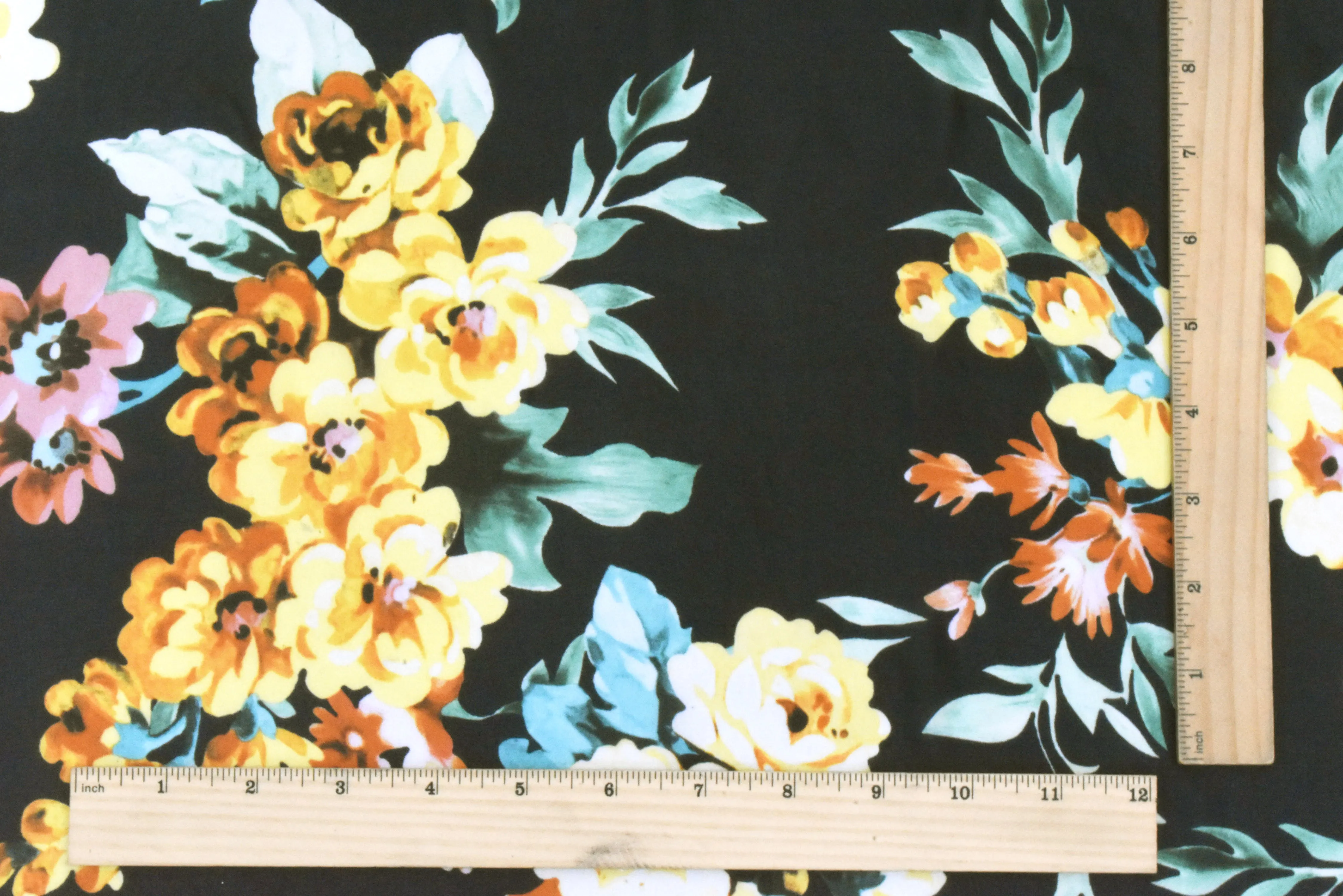 Black-Multi Famous Designer Floral Print Viscose Chiffon Woven Fabric