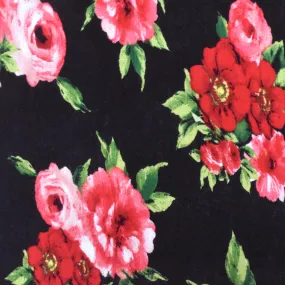 Black-Red-Multi Floral Printed Stretch Rayon Jersey Knit Fabric