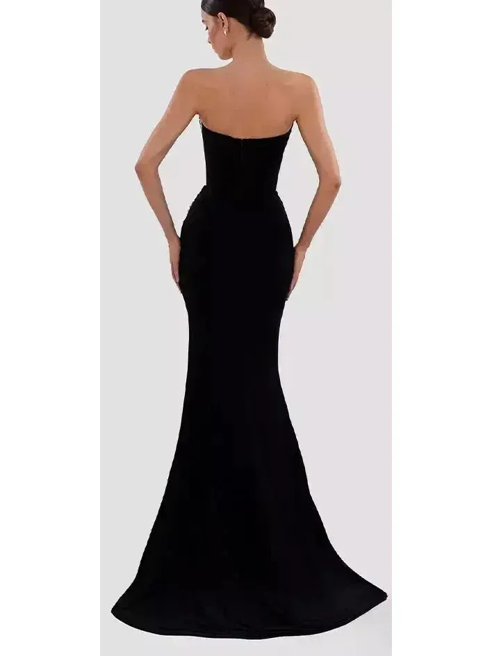 Black Velvet & Crystal Strapless Gown