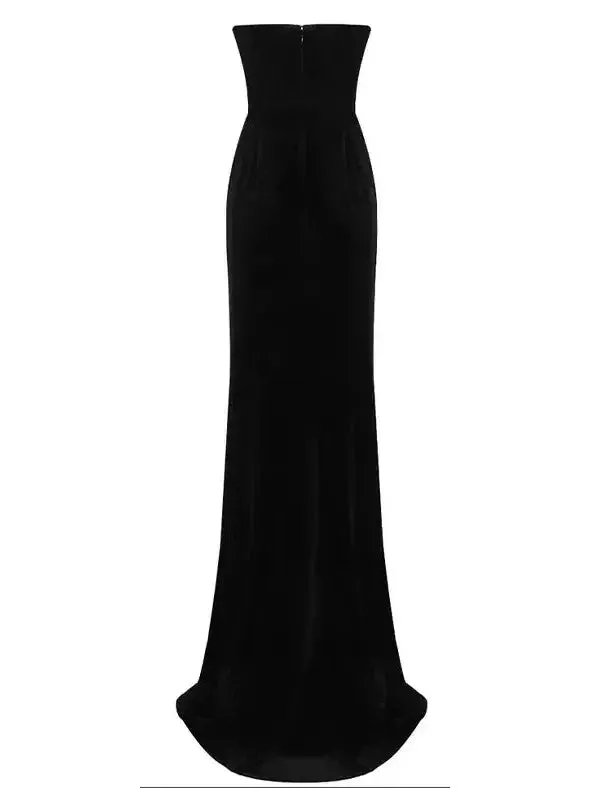 Black Velvet & Crystal Strapless Gown