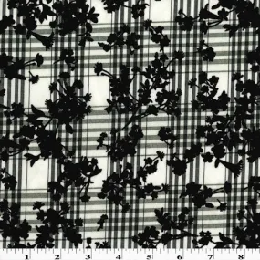 Black/White/Gray Velvet Flocked Floral Print Plaid Shirting Fabric