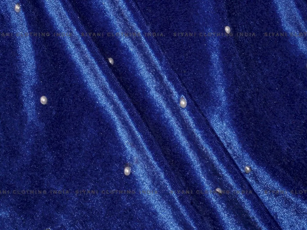 Blue Motifs Embroidered Velvet Fabric