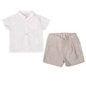 Brian | Boys Beige Cotton & Linen Shorts Set