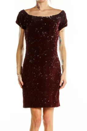 Burgundy Sequin Off-Shoulder Cocktail Dress