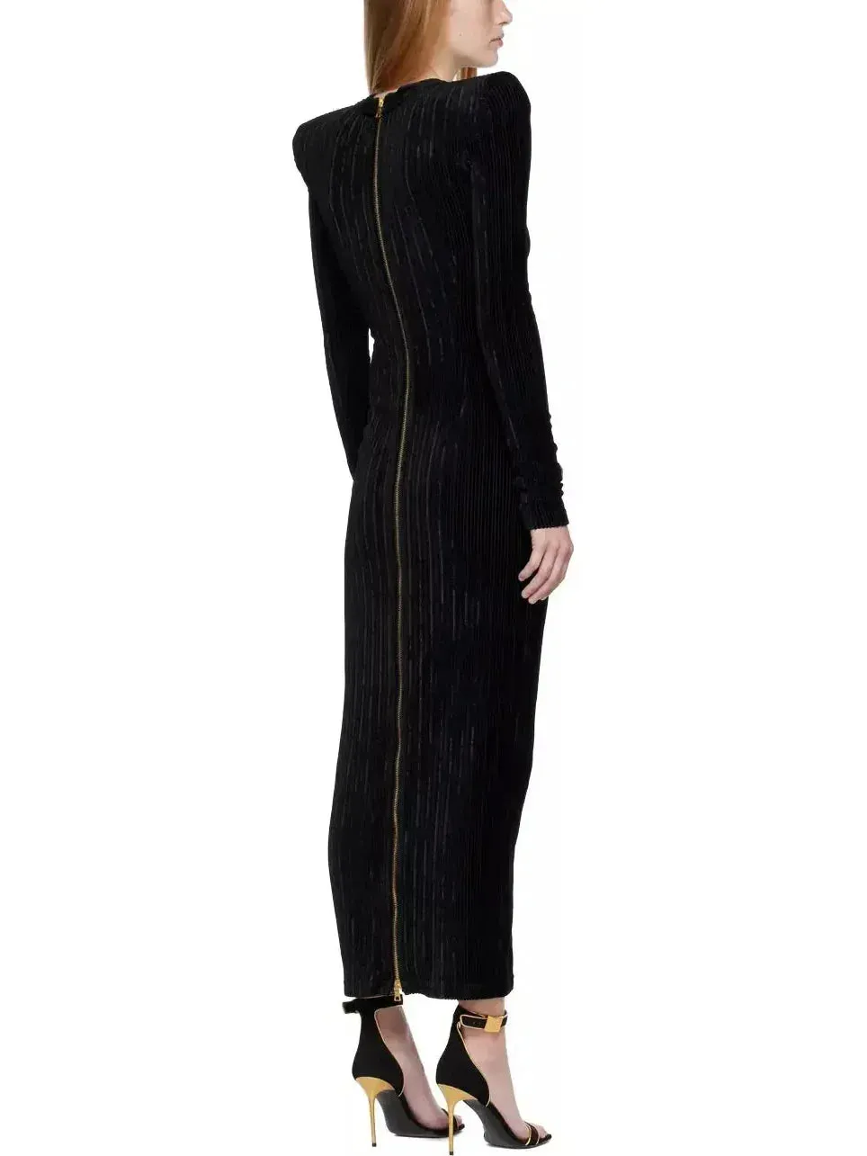 Button-Embellished Corduroy Velvet Dress In Black