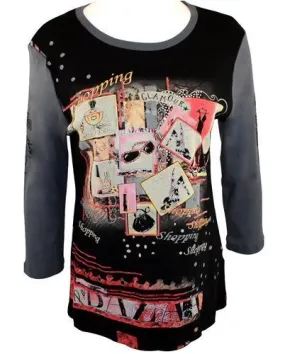 Cactus Fashion Rhinestones, Black & Gray Top-Glamour