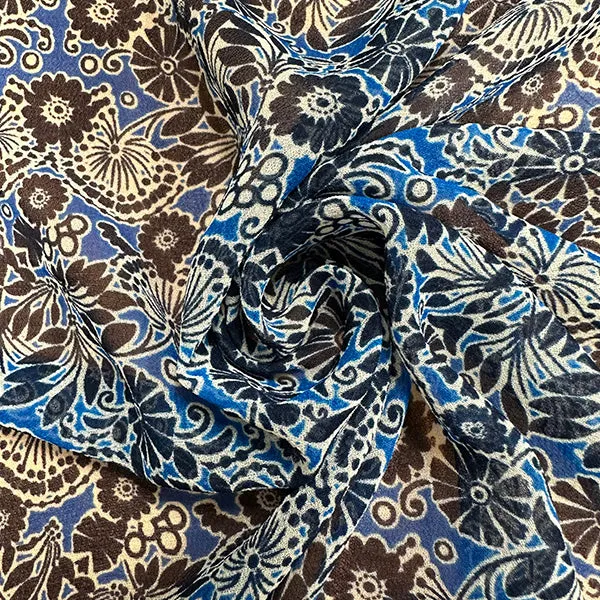 Cobalt Floral Print Poly Georgette Fabric