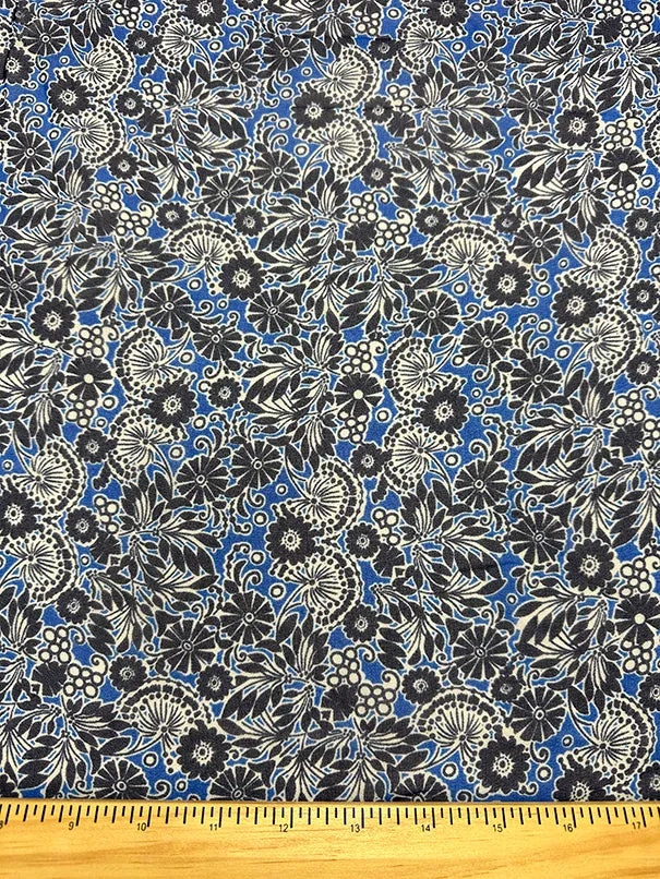 Cobalt Floral Print Poly Georgette Fabric