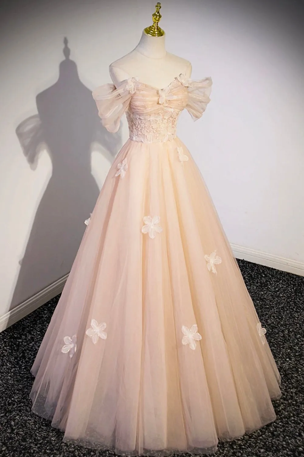 Coraline | Cute Flowers Tulle Long Formal Dresses, Off Shoulder Evening Dresses