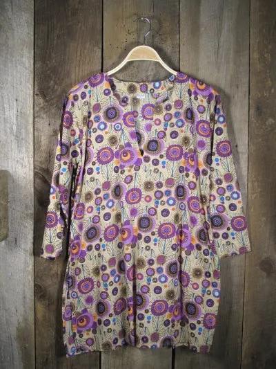 Cotton Tunic Top with Purple Flowers