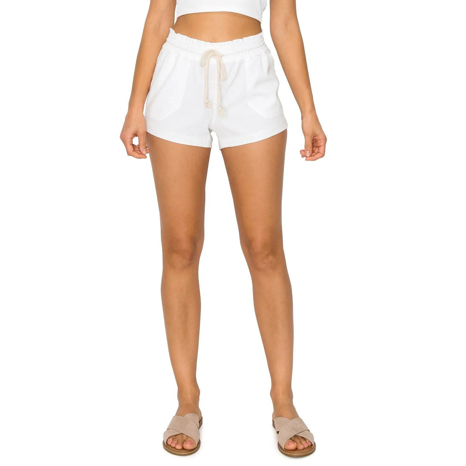 Drawstring Linen Shorts - White