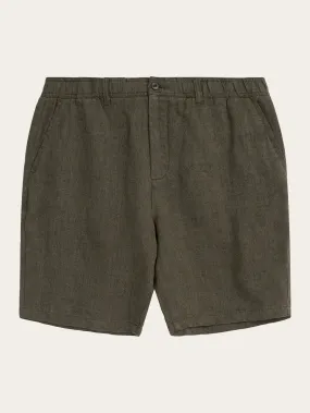 FIG loose herringbone linen elastic waist shorts - GOTS/Vegan - Burned Olive