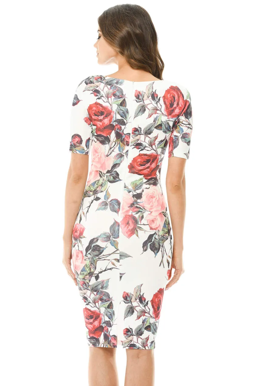 Floral Midi Bodycon Short Sleeve Dress