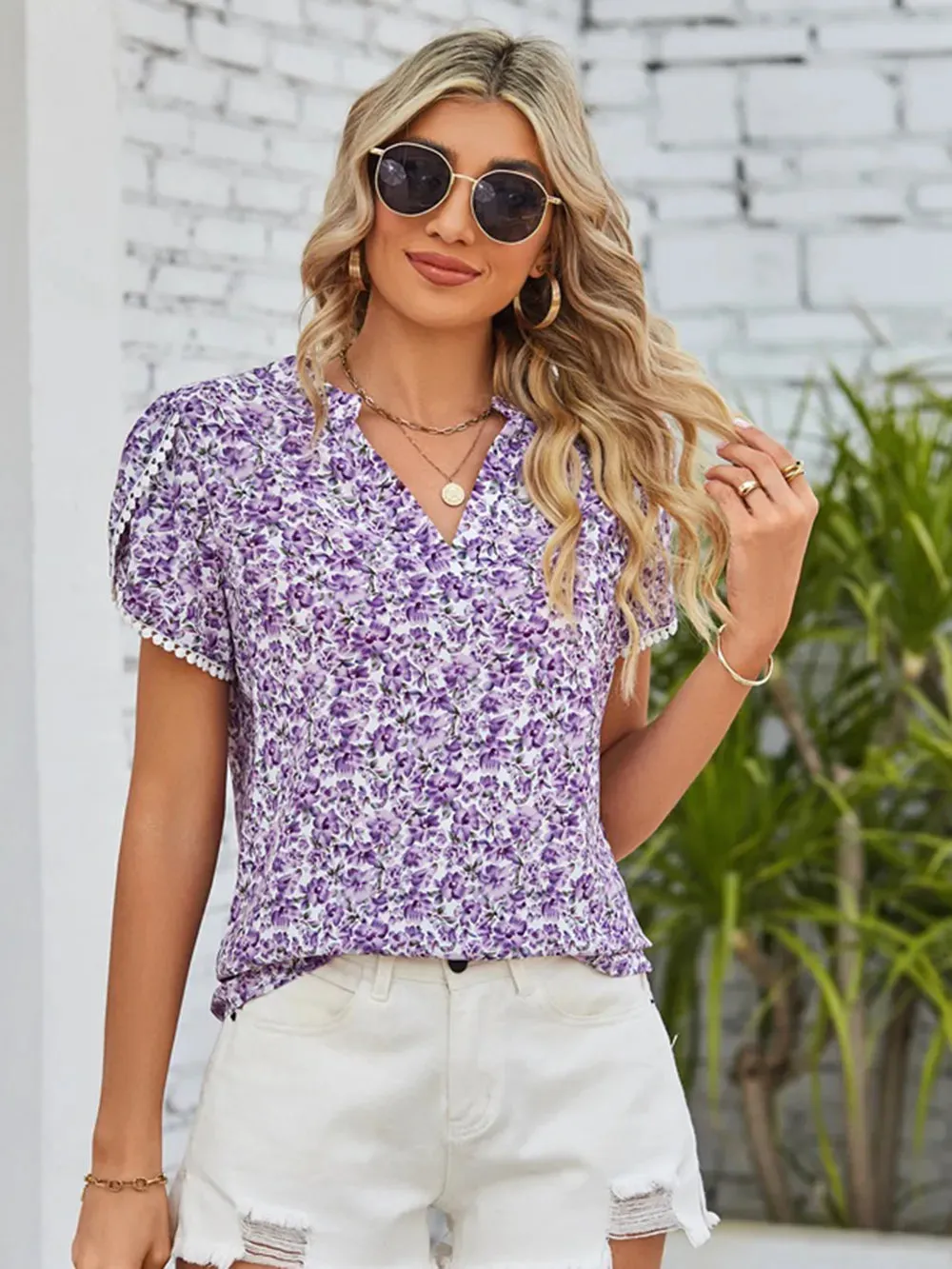 Floral Notched Neck Blouse