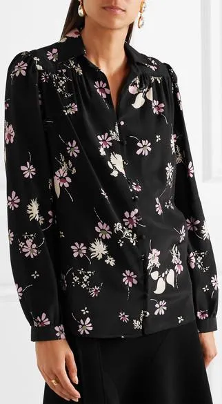 Floral-Print Silk Crepe de Chine Blouse