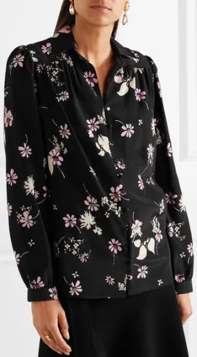 Floral-Print Silk Crepe de Chine Blouse