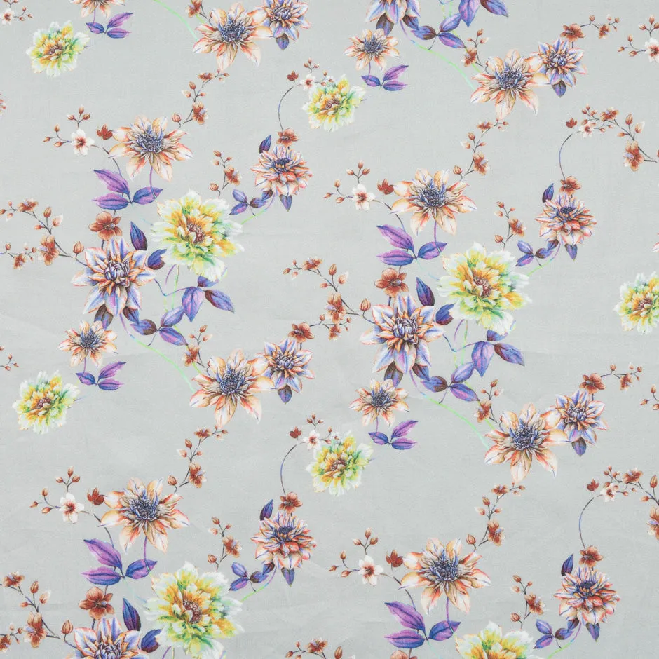 Floral Printed Pale Grey Luxury Cotton (A 1.75m Piece)