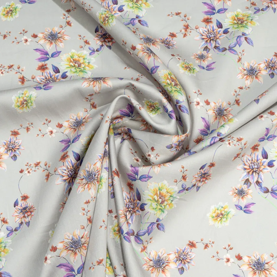 Floral Printed Pale Grey Luxury Cotton (A 1.75m Piece)