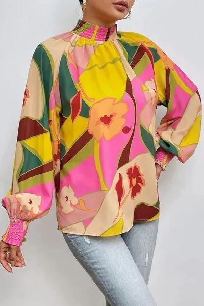 Floral Smocked Lantern Sleeve Blouse: Perfect for Any Summer Occasion!