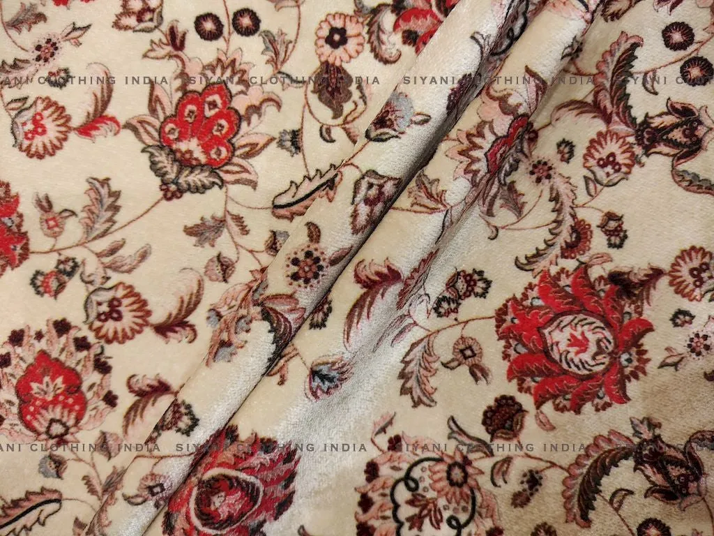 Golden Floral Embroidered Velvet Fabric