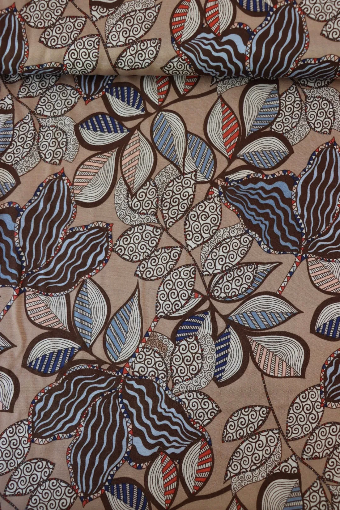 Groovy Foliage on Latte Viscose Satin