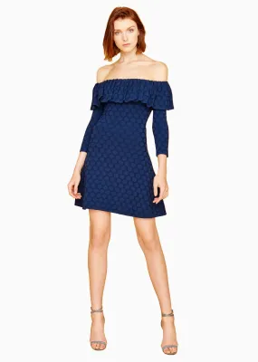 Henrietta - Polka Dot, Bardot Off The Shoulder Ruffle Dress