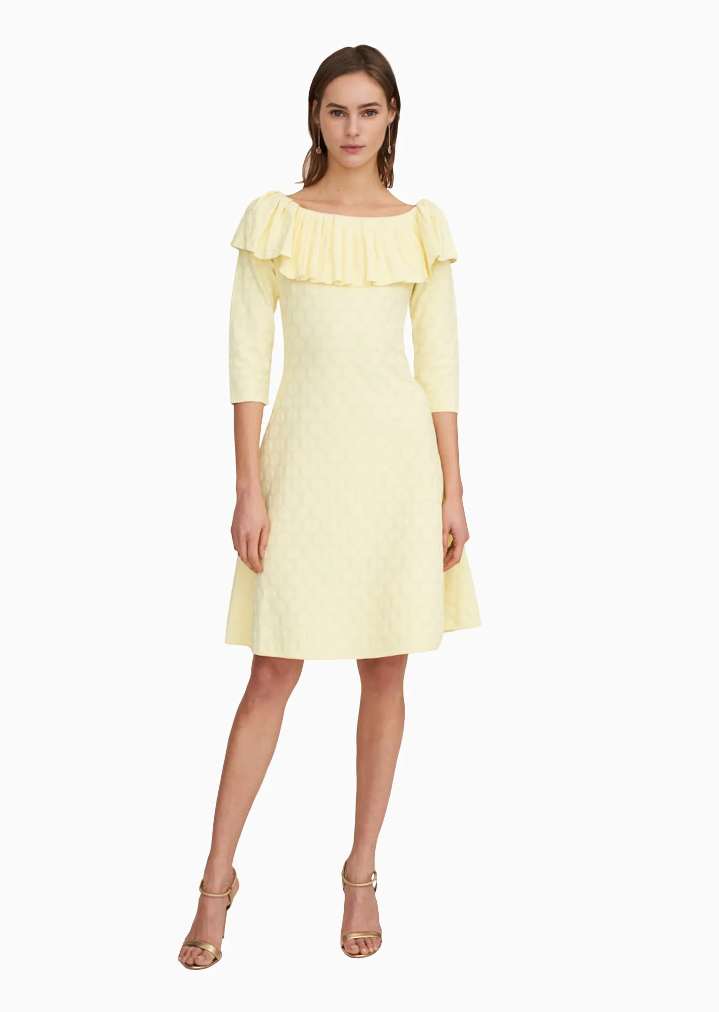 Henrietta - Polka Dot, Bardot Off The Shoulder Ruffle Dress