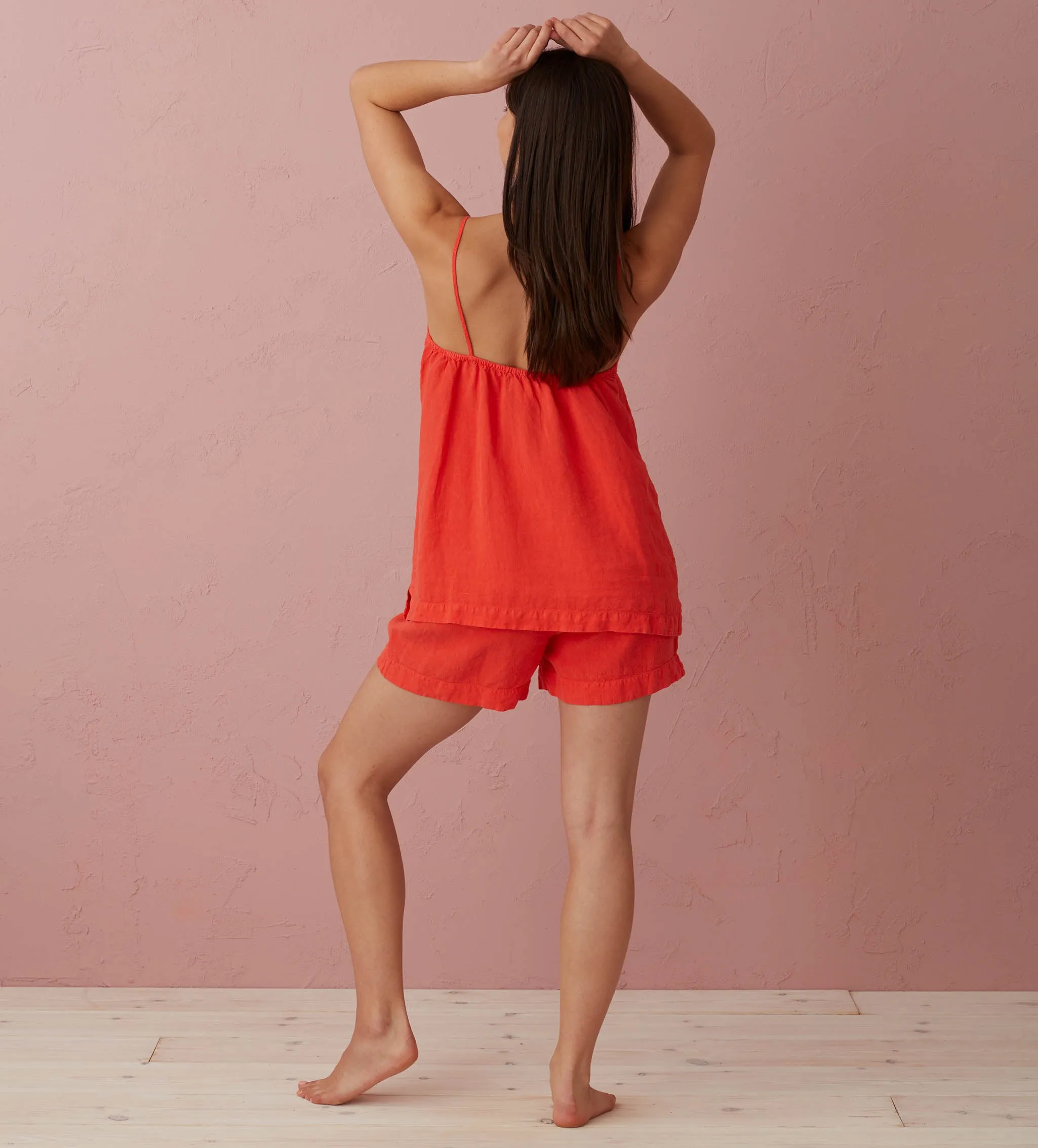 Hot Coral 100% Linen Nightwear