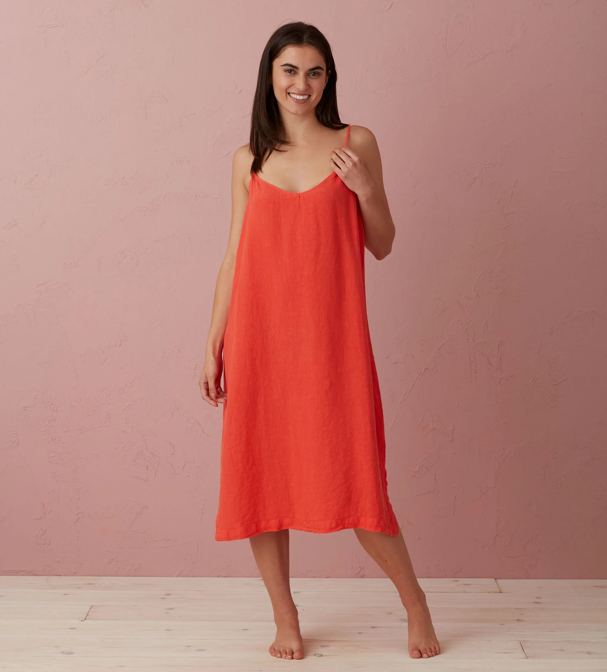 Hot Coral 100% Linen Nightwear