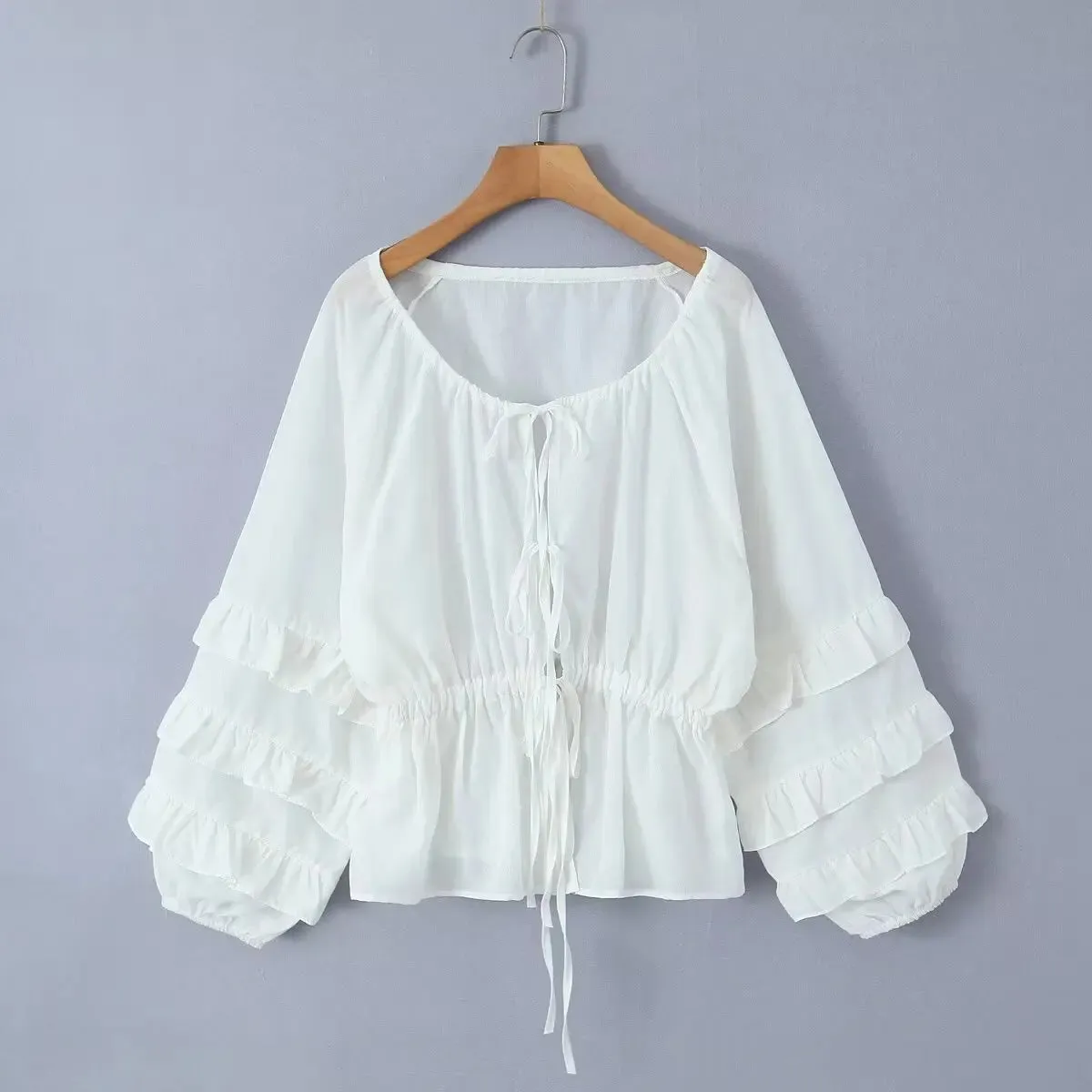 Layers Full Bandage Bow Loose Cardigan Blouse for Women