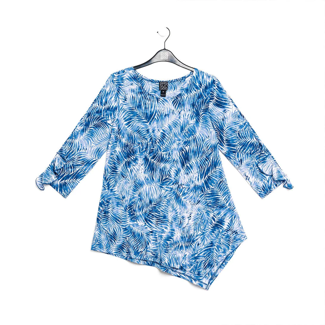 Light Knit - Flutter Cuff Angle Vent Tunic - Palm Branch-Blue - Final Sale!