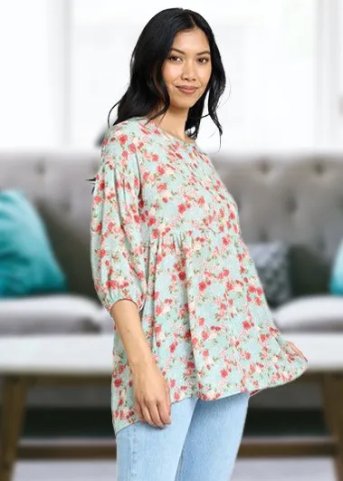 lightweight Button Accent Ditsy Floral Tunic