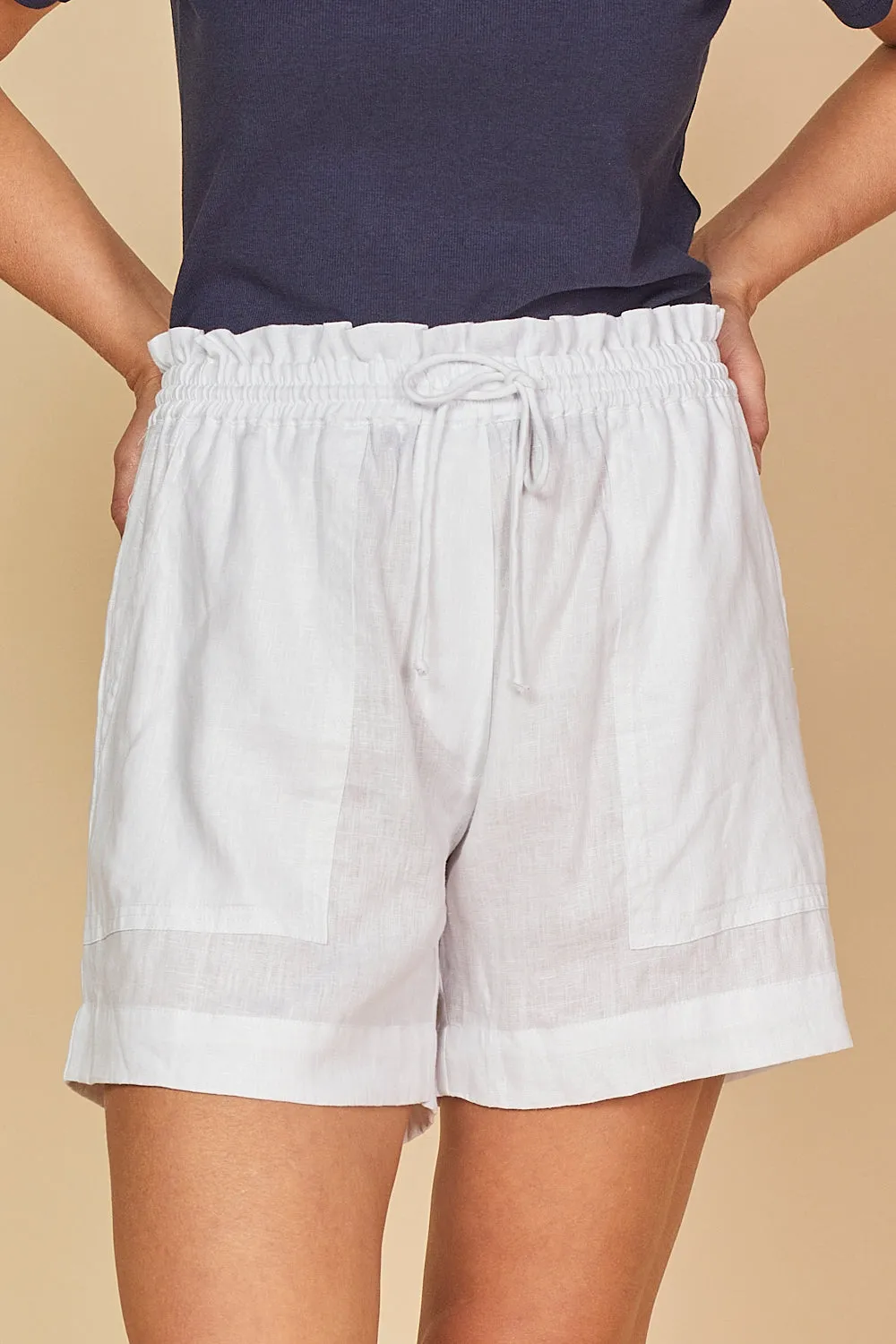 Lizey Linen A-Line Shorts in White