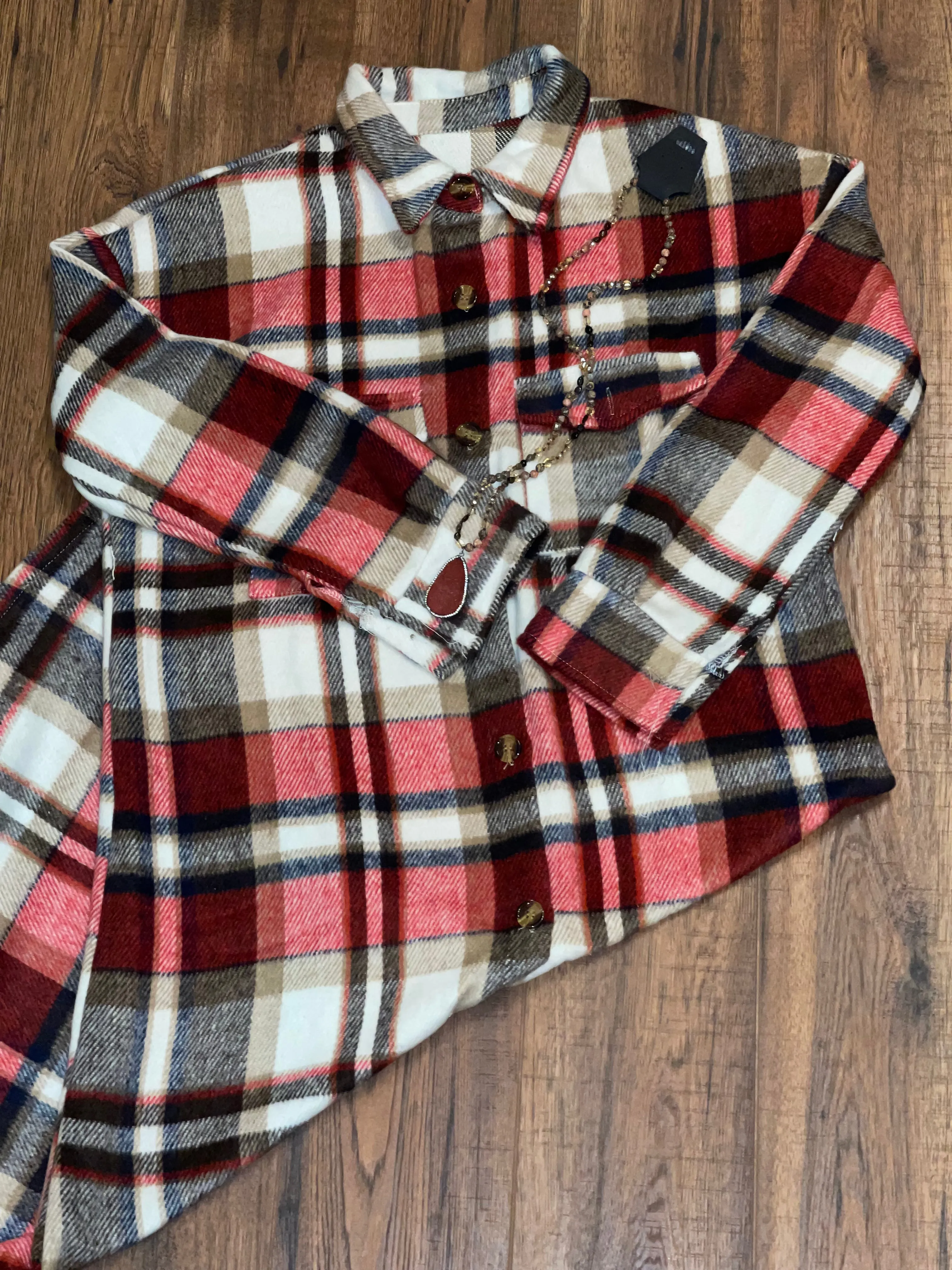 Long Plaid flannel Shackets in Navy, Black, Salmon, Red, Or Orange