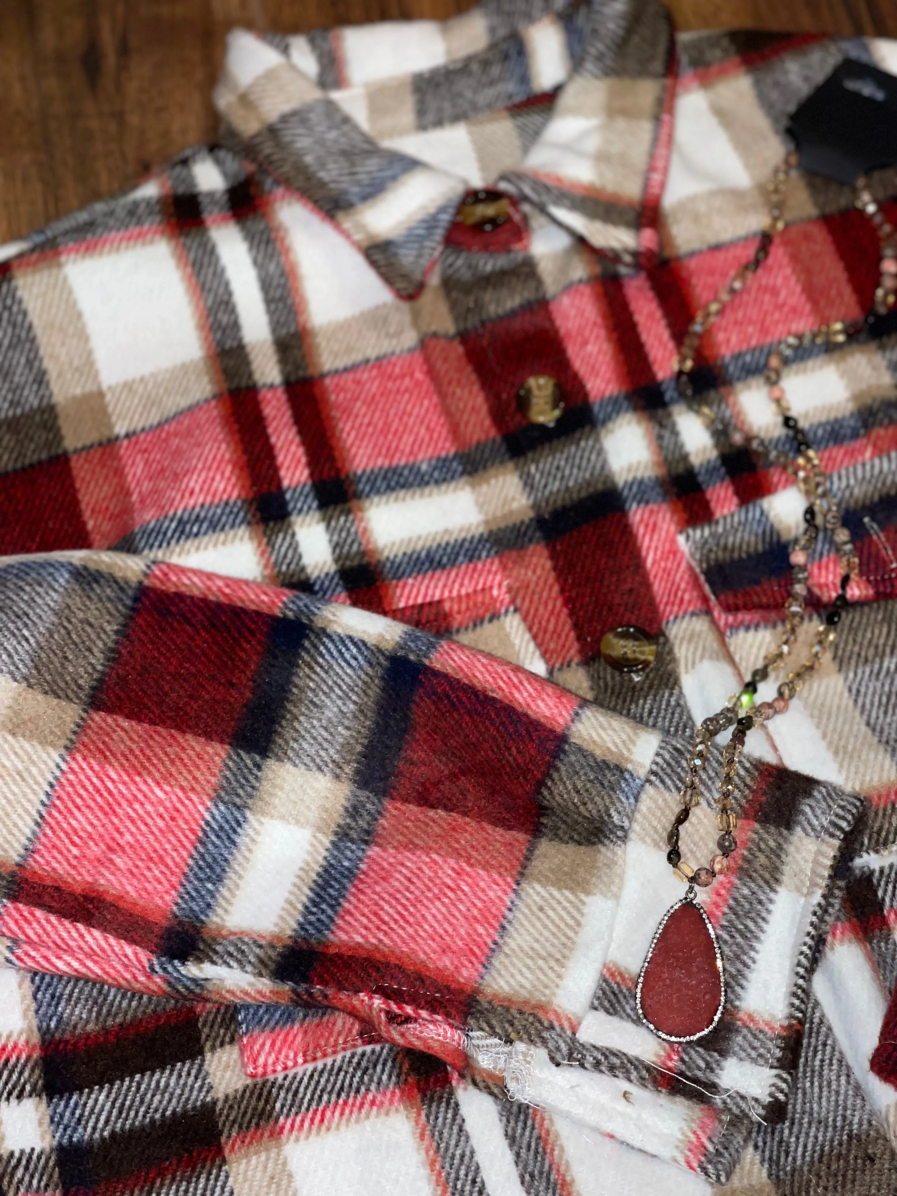 Long Plaid flannel Shackets in Navy, Black, Salmon, Red, Or Orange