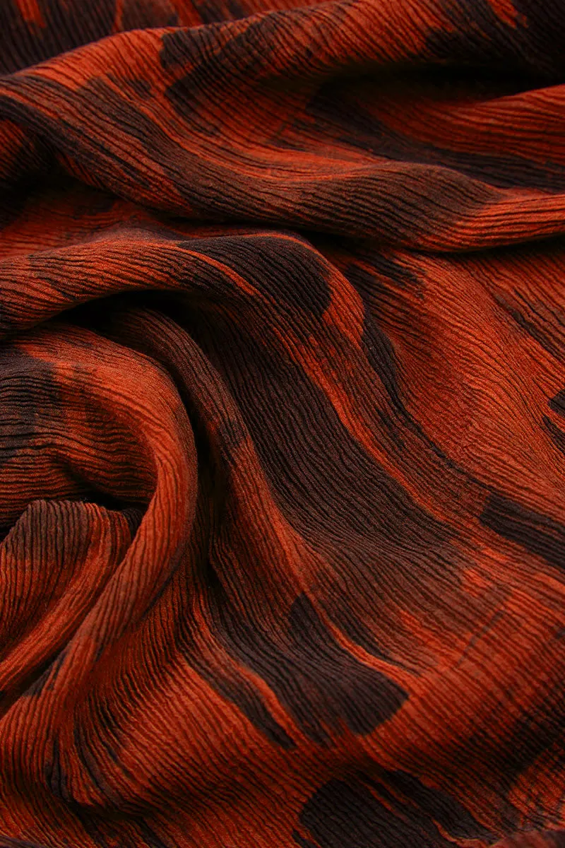 Longer Edge Burnt Orange Paintwave Silk Viscose Tunic