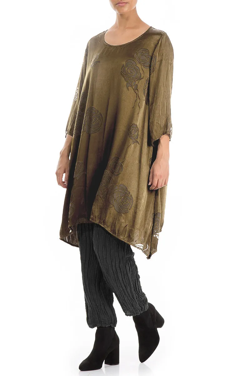 Longer Sides Roses Silver Sage Silk Tunic