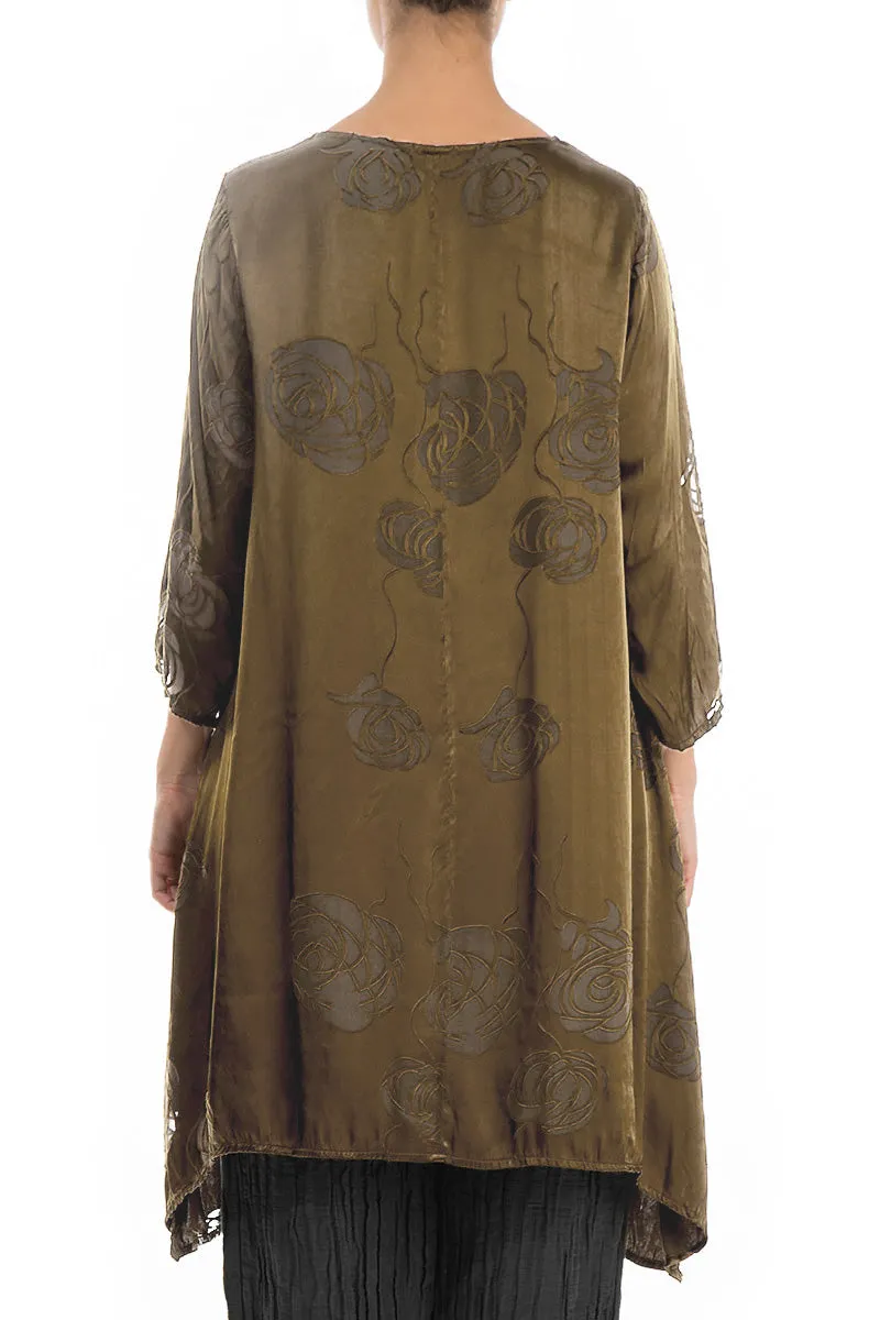 Longer Sides Roses Silver Sage Silk Tunic