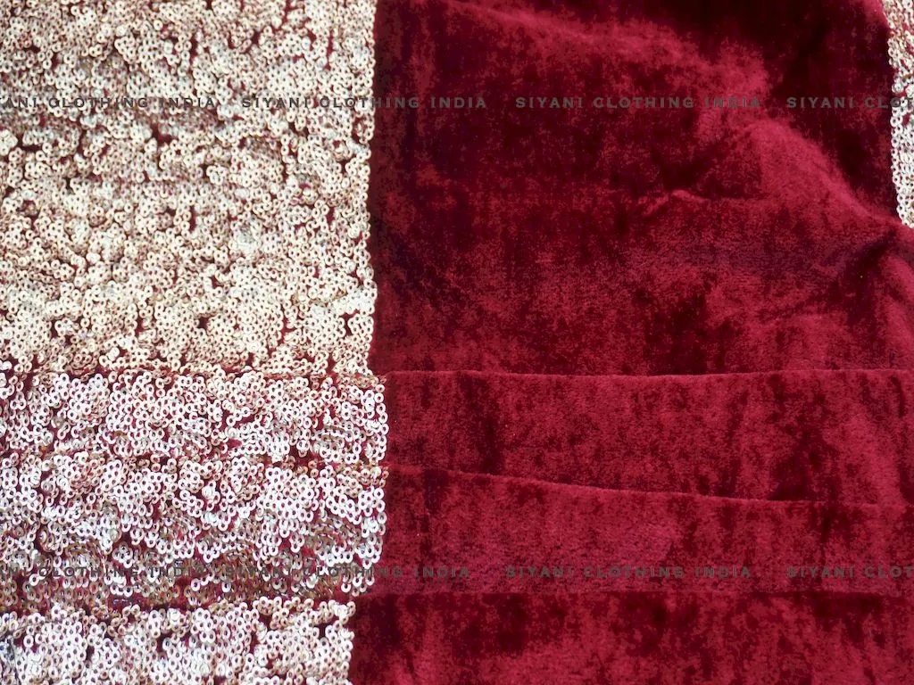 Maroon Golden Sequins Border Embroidered Velvet Fabric