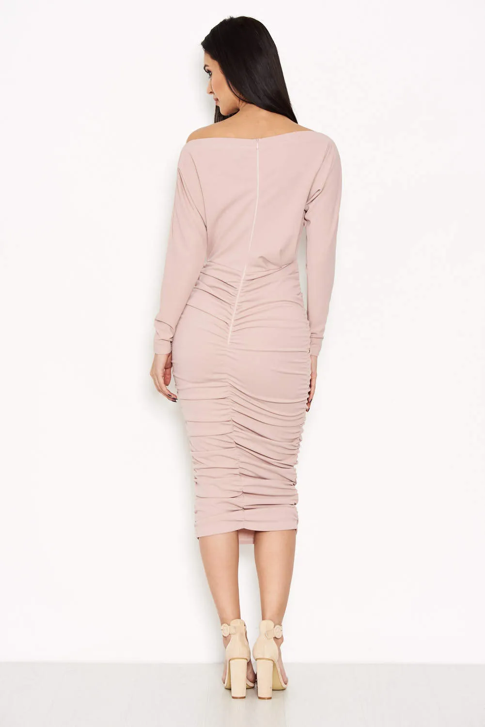 Mushroom Off Shoulder Ruched Dress