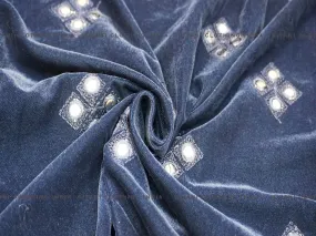 Navy Blue Mirror Embroidered Velvet Fabric