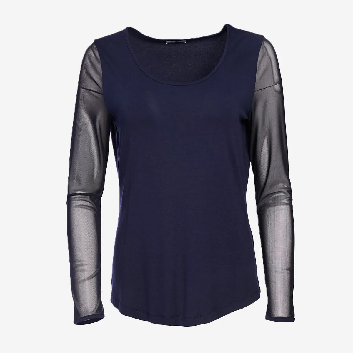 NAVY MESH SLEEVE TOP