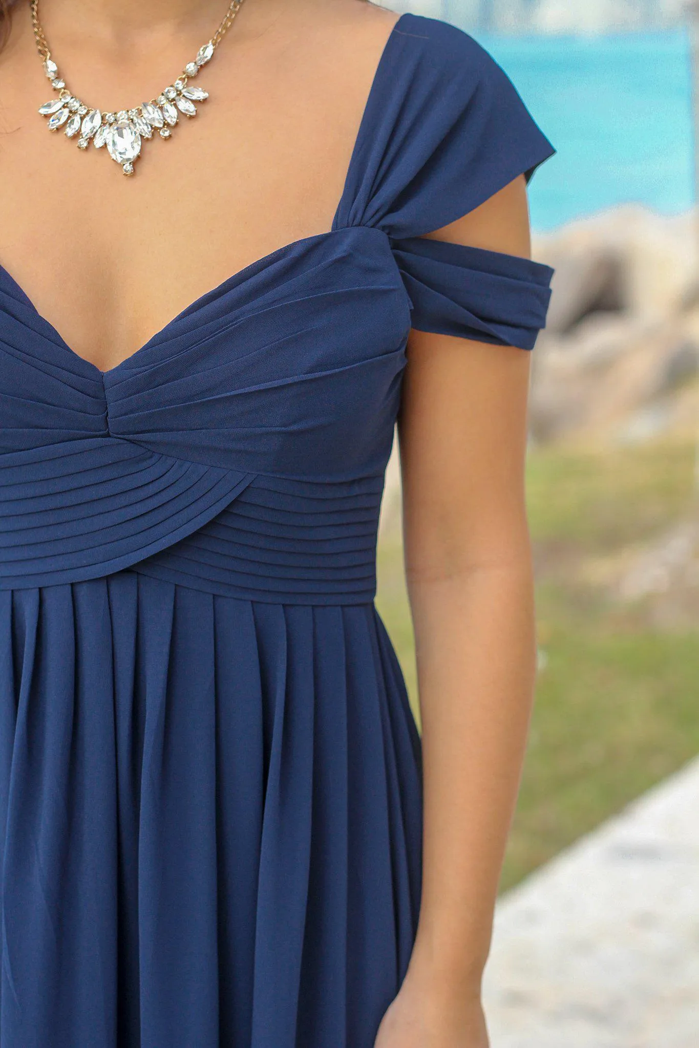 Navy Off Shoulder Maxi Dress