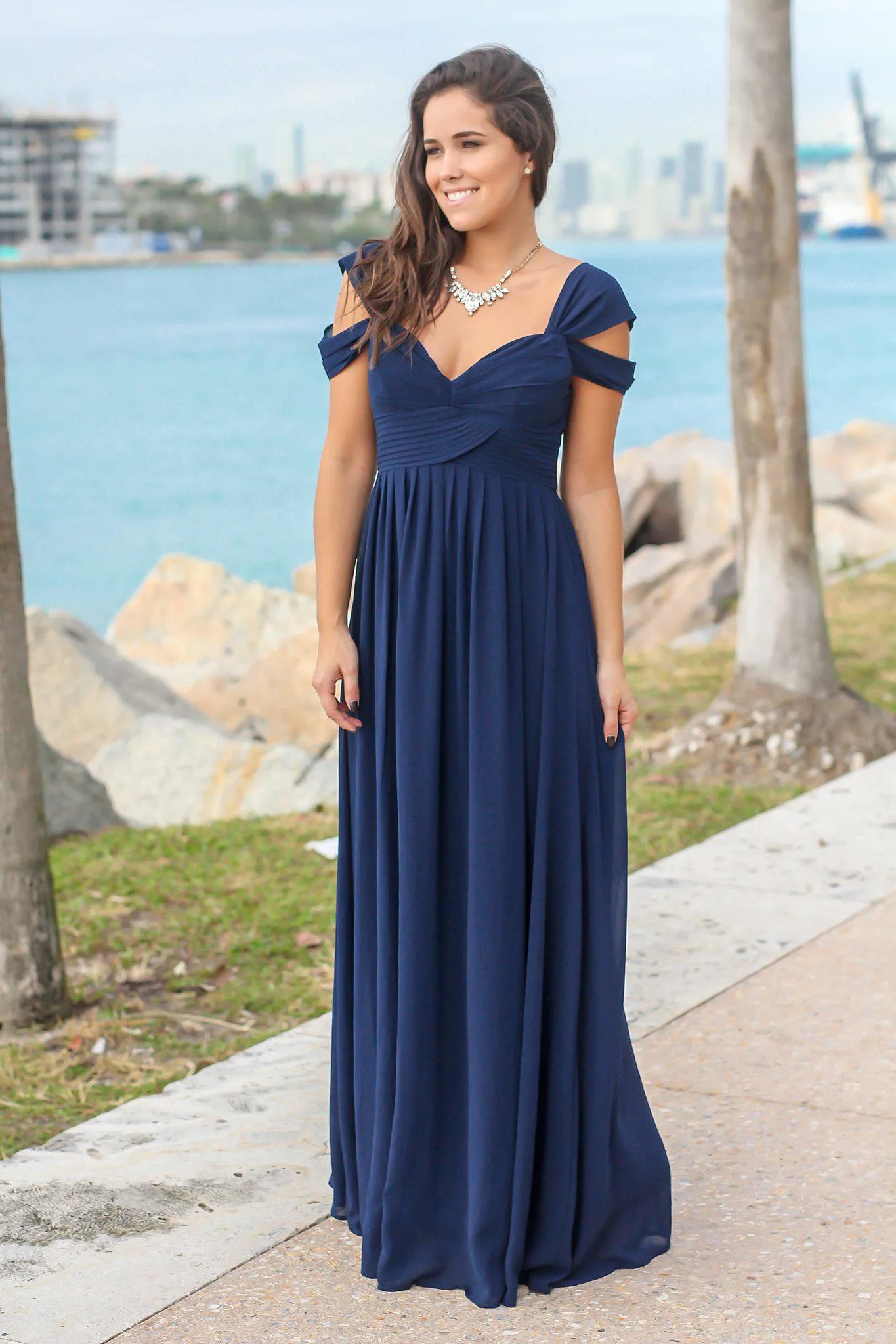 Navy Off Shoulder Maxi Dress